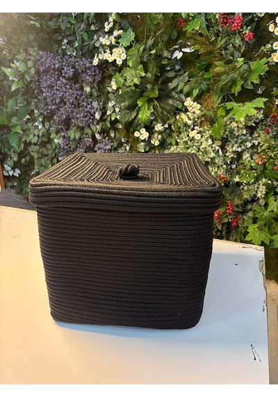 Mavaux Quadra Dikdörtgen Dört Köşeli Hasır Jüt Sepet 30cm X 30cm Siyah