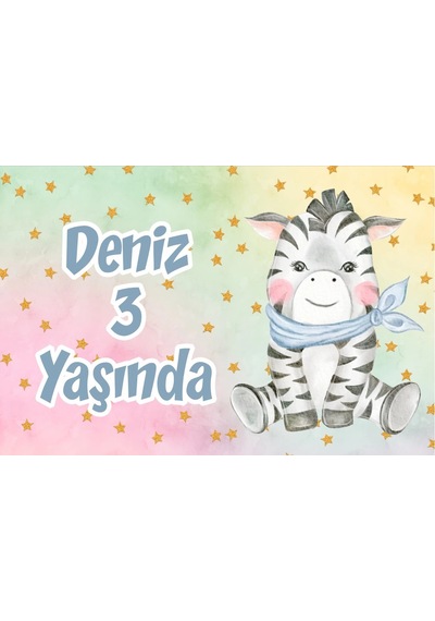 Sevimli Zebra Doğum Günü Afişi 50x70 Cm