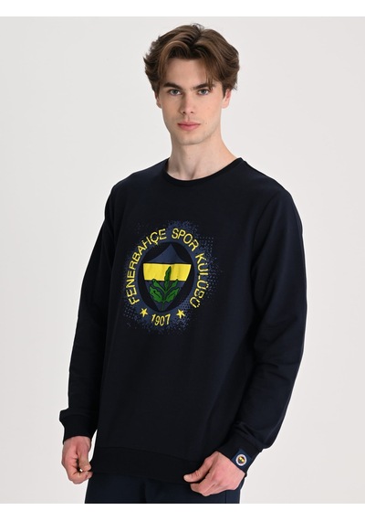 Fenerbahçe Sarı Lacivert Tribün Tramlı Logo Erkek Sweatshirt Fb Laci Yeni