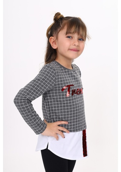 Toontoy Kız Çocuk Trendy Pullu Nakış Sweatshirt Antrasit Melanj