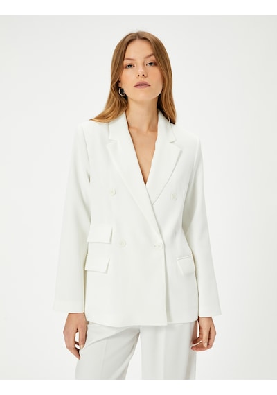 Koton Kruvaze Blazer Ceket Düğmeli Kapaklı Cepli Kırık Beyaz 4sak50131uw Ekru