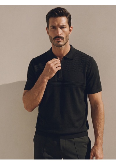 Maccali Erkek Siyah Triko Polo Yaka Tişört