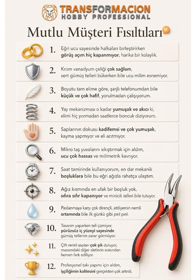 Mini Eğri Kargaburun Takı Pensesi 12 Cm - Takı Tasarım, Tel Bükme, Boncuk Ve Hobi Pensesi - Yaylı Eğri Ağızlı Genel