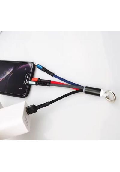 3 Başlıklı Kısa Işıklı Şarj Data Kablosu Powerbank Kablosu 3 Uclu Anahtarlıklı Tüm Telefonlara Uyumlu