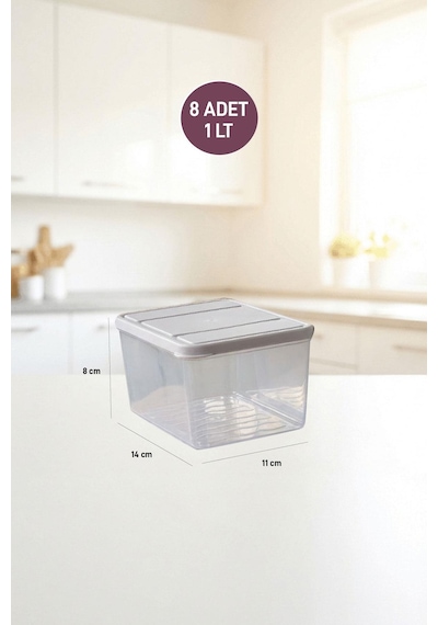 Selka Home 8 Adet  Derin 1 Lt. Nora Organizer Buzdolabı Buzluk Düzenleyici Saklama Kabı