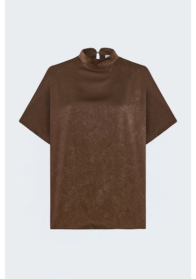 Sateen Yarasa Kol Bluz - Açık Kahve-137826 Açık Kahverengi