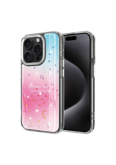 Apple Uyumlu iPhone 15 Pro Kılıf Simli Desenli Parlak Zore Task Kapak Pembe