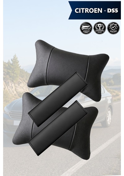 Citroen Ds5 Uyumlu Set Deri Yastık Siyah Deri Kemer Koruyucu Lüks