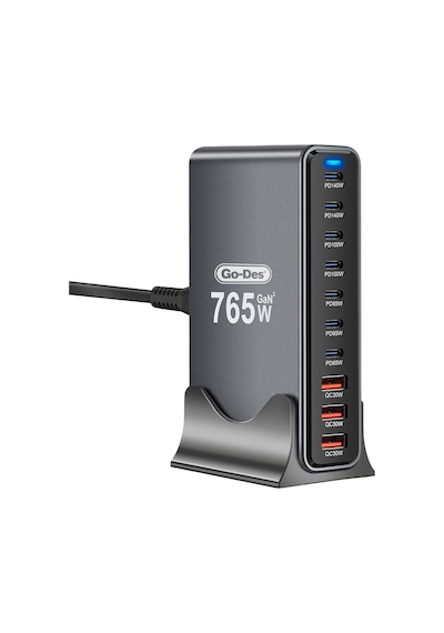 Go Des Gd-b963 Gan Teknolojili 10 Portlu Masaüstü Çoklu Şarj İstasyonu 765w Gri