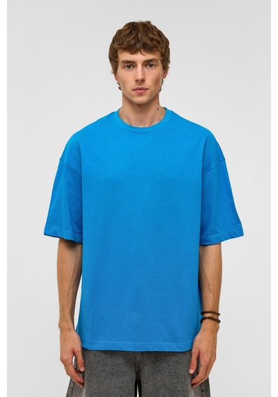 Vamos Basic Oversize Bisiklet Yaka Tişört Turkuaz