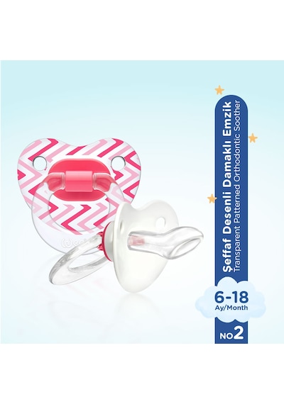 Wee Baby Şeffaf Desenli Damaklı Emzik No:2 Pembe 6-18 Ay