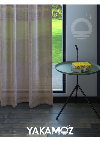 Hasır Rengi Keten Görünümlü Ekstraforlu Tül Perde Linen Touch Serisi Hasır Rengi