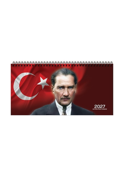 2027 Haftalık Spralli Masa Ajandası 16x33,5 Cm Aj-66 Atatürk Karışık, Çok Renkli