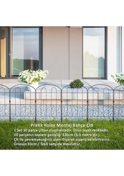 Dekoratif Bahçe Çiti 10'lu Set 330cm Model - 1 Siyah Hobi Bahçesi, Çiçek, Sebze, Mini Bahçe