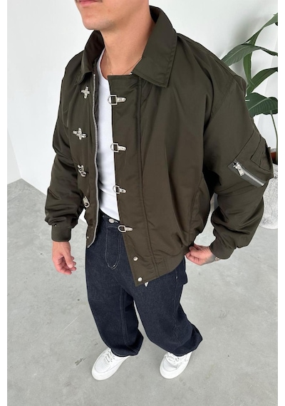 Haki Retro Tasarım Bomber Ceket Haki