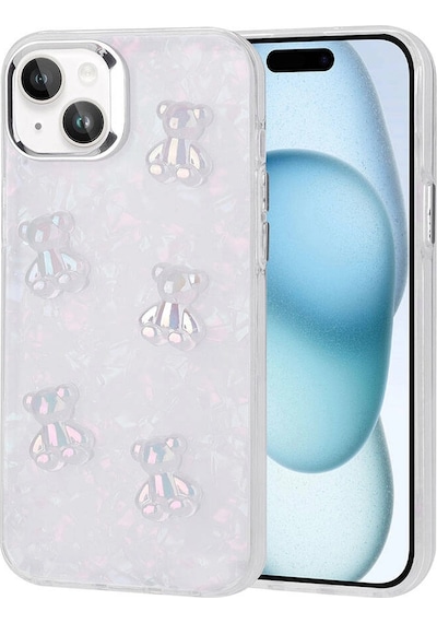 Apple iPhone Uyumlu 15 Kılıf Kabartma Figürlü Parlak Zore Eralli Silikon Kapak Ayı