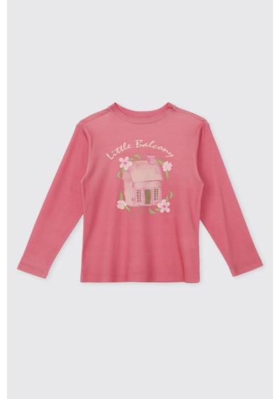 Panço Kız Çocuk Bisiklet Yaka Desenli Pembe Pijama Takımı 2621GK39005