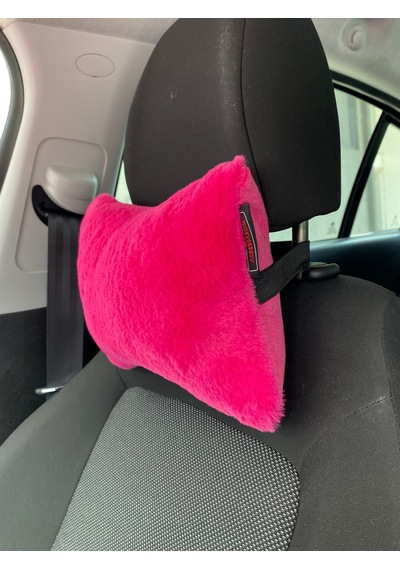Yumuşak Tüylü Peluş Kürk Ortopedik Araba Seyahat Boyun Yastığı 2'li Fuşya Pembe