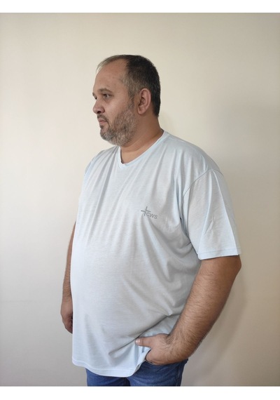 Big Nona Erkek Büyük Beden Unisex T-shirt V Yaka Buz Mavisi Buz Mavi