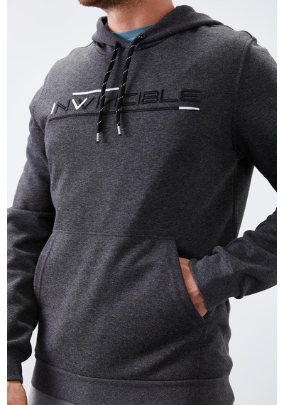 Tommy Life Antrasit Melanj Kanguru Cep Standart Kalıp Kapüşonlu Erkek Sweatshirt - 87883 Antrasit Melanj