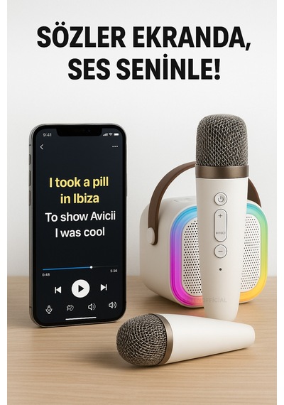 Mikrofonlu Bluetooth Karaoke Hoparlör Rgb Led Işık 5 Ses Efekti Taşınabilir Ses Bombası