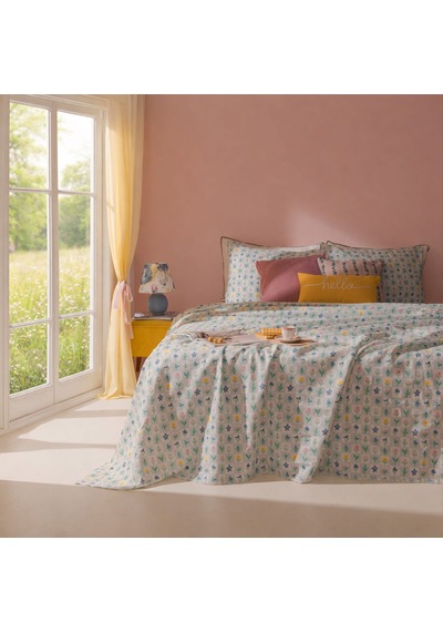 Soft Minora Çift Kişilik Pike Takımı - Renkli Çok Renkli