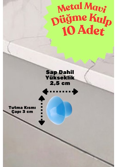 10 Adet Metal Yuvarlak Düğme Kulp - Çocuk Odası, Mutfak Ve Dolap İçin Modern Çekmece Kulbu Mavi Mavi