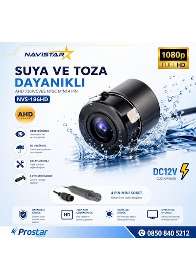 4 Pin Mini Ahd 720p/analog Ntsc 18.5 Mm Balıkgözü Kelebek Tampon Uyumlu Su Geçirmez Arka Geri Görüş Kamerası