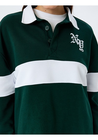 Koton Polo Yaka Nakışlı Düğmeli Renk Bloklu Oversize Sweatshirt Yeşil 5sal10439ık Yeşil Koton Polo Yaka Nakışlı Düğmeli Renk Bloklu Oversize Sweatshirt Yeşil 5sal10439ık Yeşil