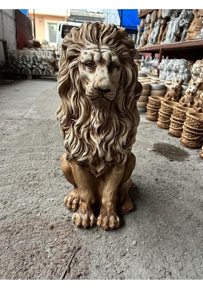 Dekoratif 53cm Eskitme Kahverengi Sütun Ve Aslan Set Heykel Ev Balkon Bahçe Dekorasyon Bohem Biblo Diğer