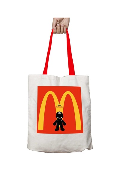 Art Hediye Kırmızı Kulplu Mario Is The Founder Of Mcdonalds Yıkanabilir Omuz Çanta Çok Renkli