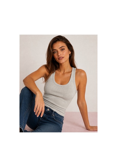 Lufthimm Lıllesol Kadın Fitilli Görünümlü Kalın Askılı Basic Bluz Atlet Gri
