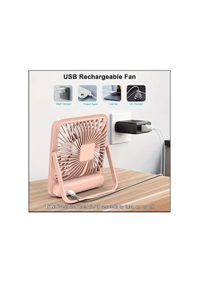 Masaüstü Şarjlı Fan 5 Hız Kademeli Ultra İnce Led Göstergeli Vantilatör Serinletici Mini Klima