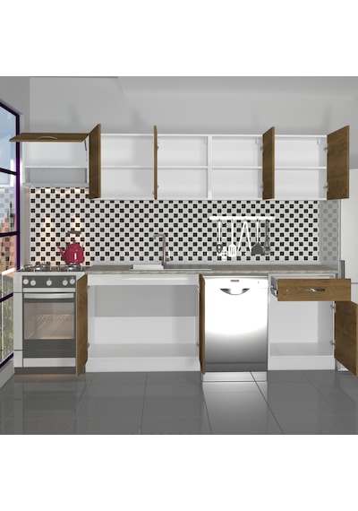 Decoraktiv Elite 280 Mdf Hazır Mutfak Dolabı - Tezgah Dahil - Naturel Pera Meşe