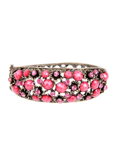 Tblk02807 Pembe Taşlı Döküm Metal Çiçek Model Kadın Bilezik 2806-2809 Çok Renkli