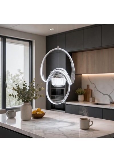 Çizgili Kasa Badem Model Tek Toplu Led Sarkıt Avize Krom