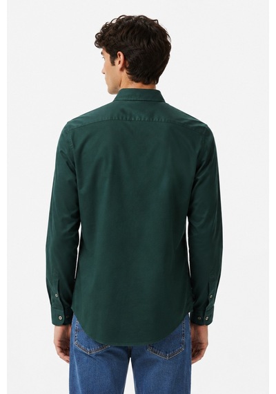 Lacoste Mens Slim Fit Green Shirt Dar Kesim Pamuklu Erkek Gömlek Yeşil