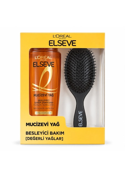 Elseve L Oréal Paris Mucizevi Yağ Besleyici Bakım Şampuanı + Saç Fırçası Hediye Seti Tüm Saçlar