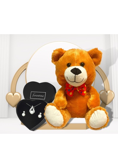 Forentina İnci Modeli Kolye Küpe Set - Peluş Ayı Hediye Set Ps2903 Çok Renkli