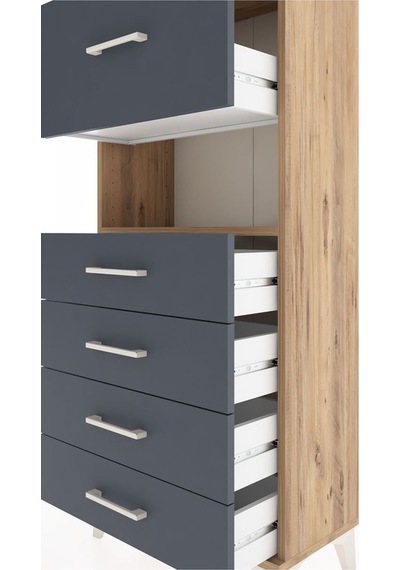 Hyperion Dolap Tek Raflı 5 Çekmeceli 60x44x134 Çam-antrasit Atlas Çam