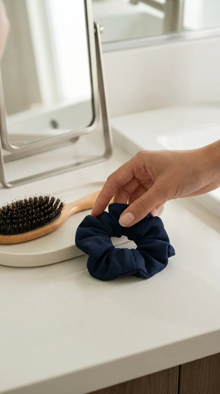 Lacivert Krep Kumaş Scrunchie Lastikli Saç Tokası - Şık Ve Günlük Kullanım
