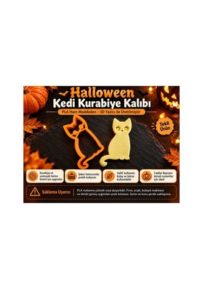 Halloween Kedi Kurabiye Kalıbı - Cadılar Bayramı Kedi Figürlü Hamur Kesici Diğer