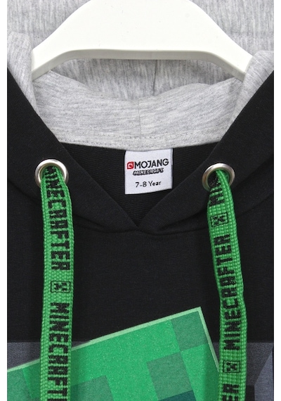 Minecraft Creeper Desenli Kapüşonlu Erkek Çocuk Hoodie 5 - 13 Yaş Siyah