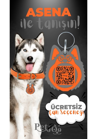 Petjoo 25.Asena Gri-Turuncu Qr'lı Köpek Künyesi