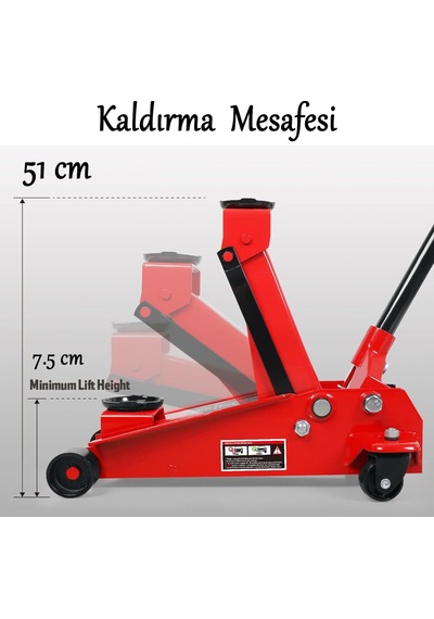 Arabalı Zemin Kriko 3 Ton Alçak Şase Profil Oto Araç Araba Kaldırma Kirko 75-51 Cm Çift Pistonlu