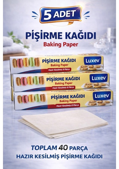 Luxev Pişirme Kağıdı Hazır Kesilmiş 8 Parça Yağlı Kağıt Fırın Kağıdı Baking Paper 5 Adet
