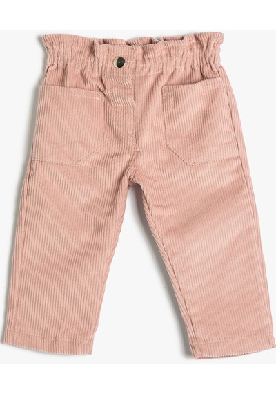 Koton Pantolon Beli Bağlamalı Cepli Kadife Fitilli Pembe 4wmg40003aw 4WMG40003AW274 Gül