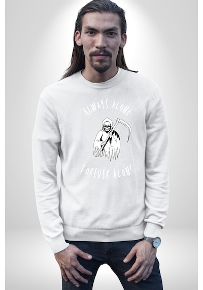 Her Zaman Yalnız Daima Yalnızlık Azrail Unisex Beyaz Sweatshirt Beyaz