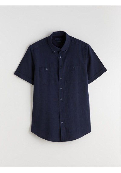 Lcwaıkıkı Classic Lacivert Regular Fit Kısa Kollu Erkek Dokulu Gömlek