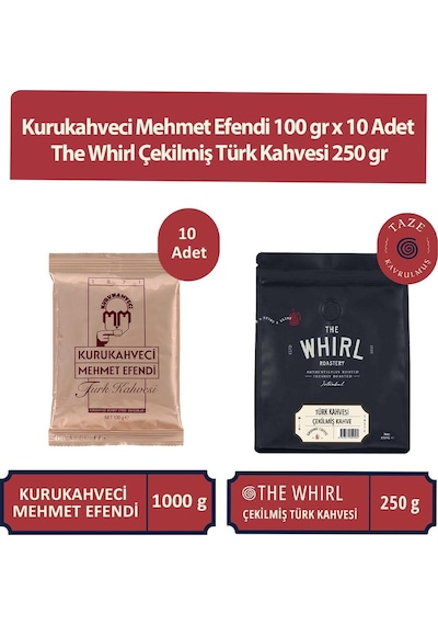 Kurukahveci Mehmet Efendi Türk Kahvesi 10 x 100 G + The Whirl Çekilmiş Türk Kahvesi 250 G